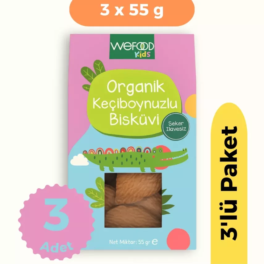 Wefood Kids Organik Bisküvi 3'lü Set Deneme Paketi (Keçiboynuzlu & Sade (Tereyağlı) & Tam Buğdaylı) - 1