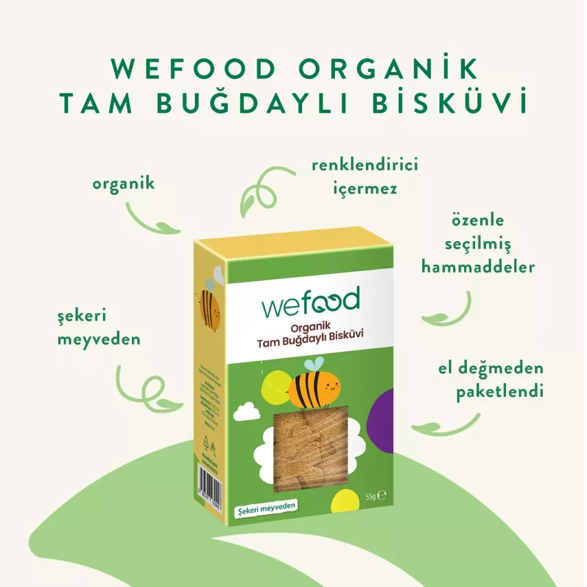 Wefood Kids Organik Tam Buğdaylı Bisküvi (55 gr) 3'lü Set - 5