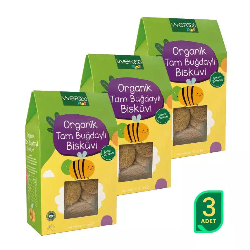 Wefood Kids Organik Tam Buğdaylı Bisküvi (55 gr) 3'lü Set - 2