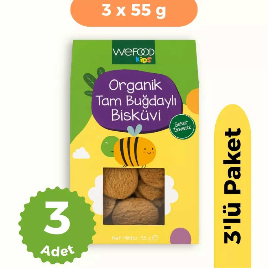 Wefood Kids Organik Tam Buğdaylı Bisküvi (55 gr) 3'lü Set - 1