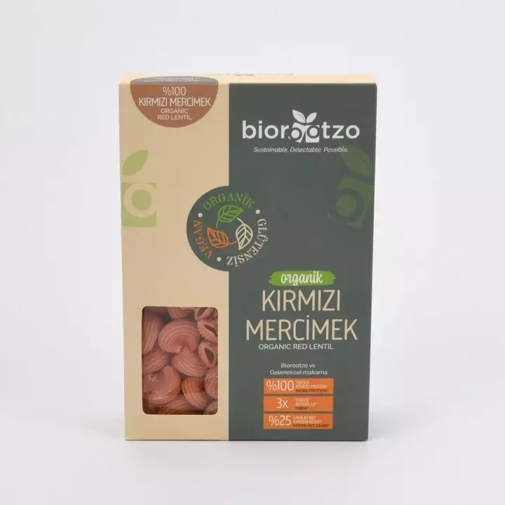 Biorootzo Artizan Kırmızı Mercimek Unlu Mantı Makarna Pipe Rigate Glütensiz Vegan (200 gr) - 2