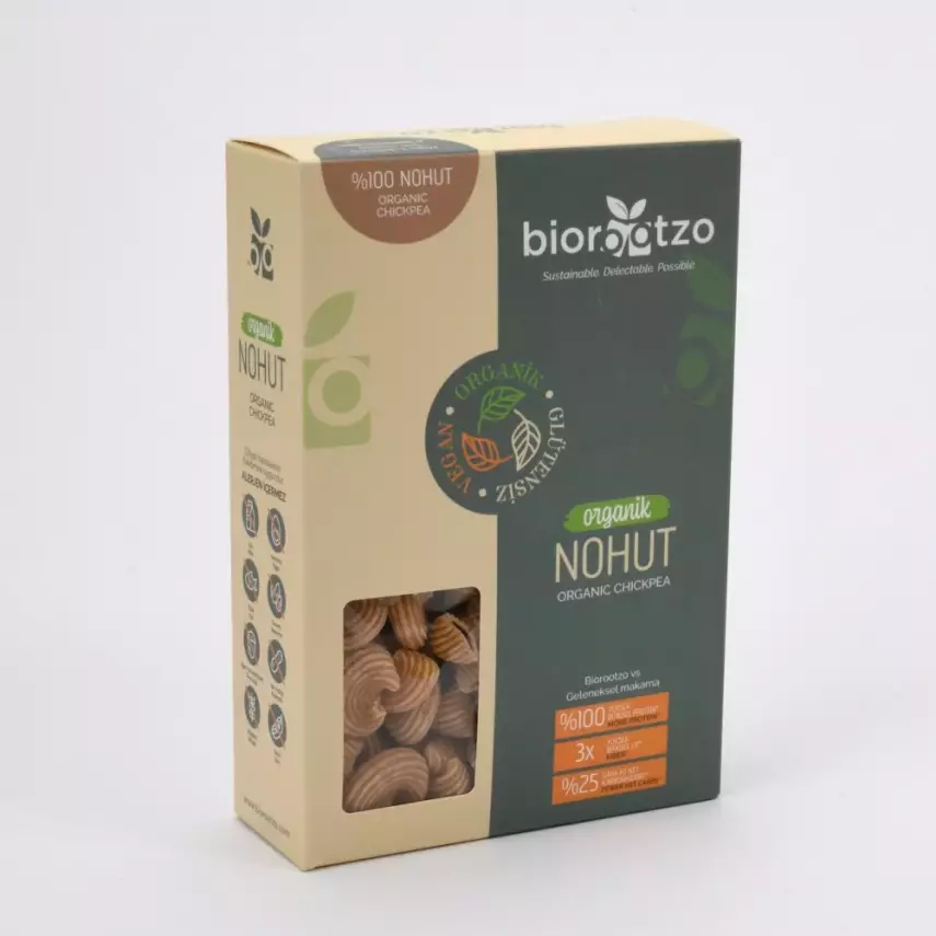 Biorootzo Artizan Nohut Unlu Mantı Makarna Pipe Rigate Glütensiz Vegan (200 gr) - 1