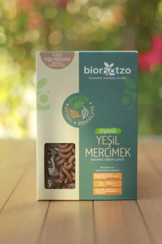 Biorootzo Artizan Makarna Bronz Kalıp Glütensiz ve Vegan Yeşil Mercimek Makarnası 200 g - 1