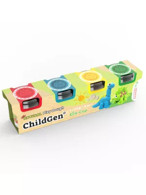 ChildGen Doğal Oyun Hamuru Dinozor Set (Mavi & Sarı & Yeşil & Kırmızı)