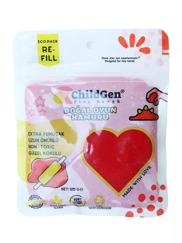 ChildGen Doğal Oyun Hamuru Kırmızı Vakumlu Kartuş Paket (125 gr) Ecopack-Refill - 1