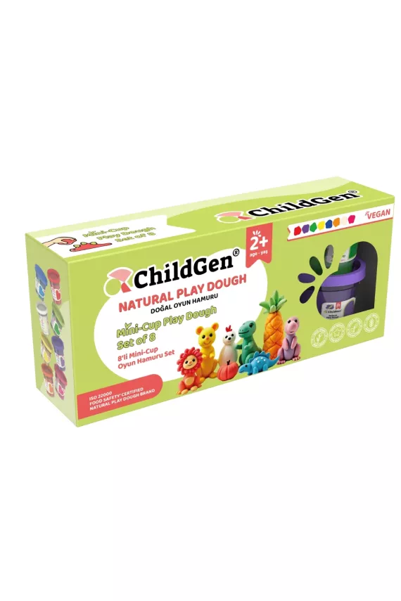 ChildGen Doğal Oyun Hamuru Mini-Cup 8'li Set (Kırmızı & Turuncu & Mavi & Yeşil & Sarı & Pembe & Beyaz & Mor) (8x65 gr) - 1