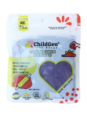 ChildGen Doğal Oyun Hamuru Mor Vakumlu Kartuş Paket (125 gr) Ecopack-Refill