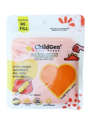 ChildGen Doğal Oyun Hamuru Turuncu Vakumlu Kartuş Paket (125 gr) Ecopack-Refill