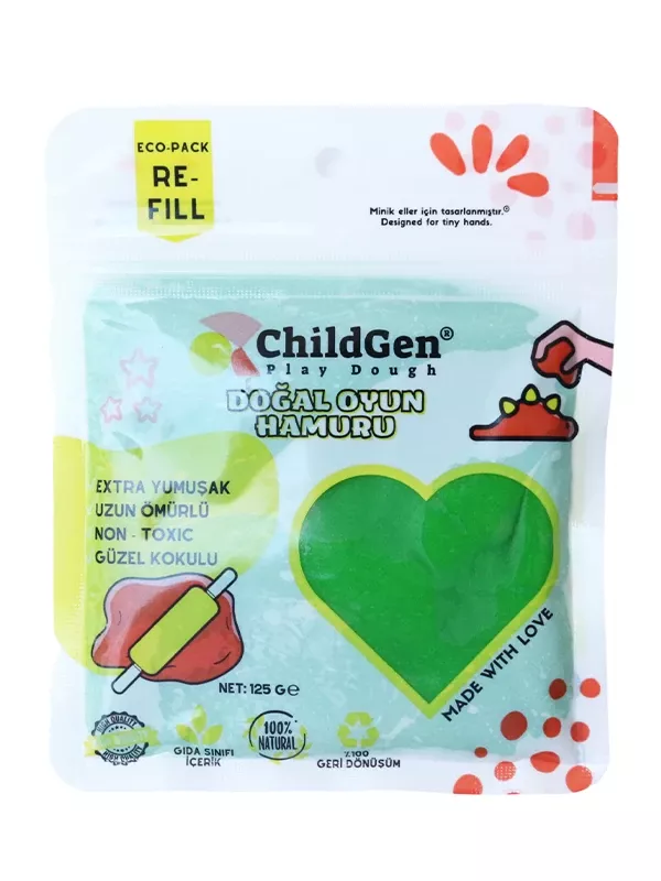 ChildGen Doğal Oyun Hamuru Yeşil Vakumlu Kartuş Paket (125 gr) Ecopack-Refill - 1