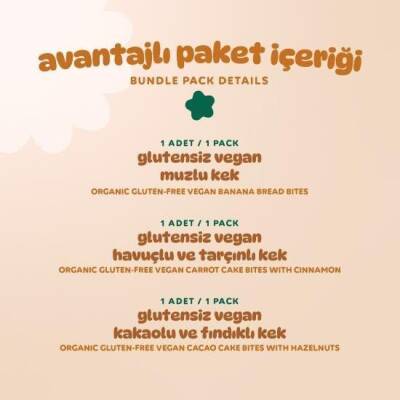 Humm Organik Kek 3'lü Set (Muzlu & Havuçlu ve Tarçınlı & Kakaolu ve Fındıklı) - 3