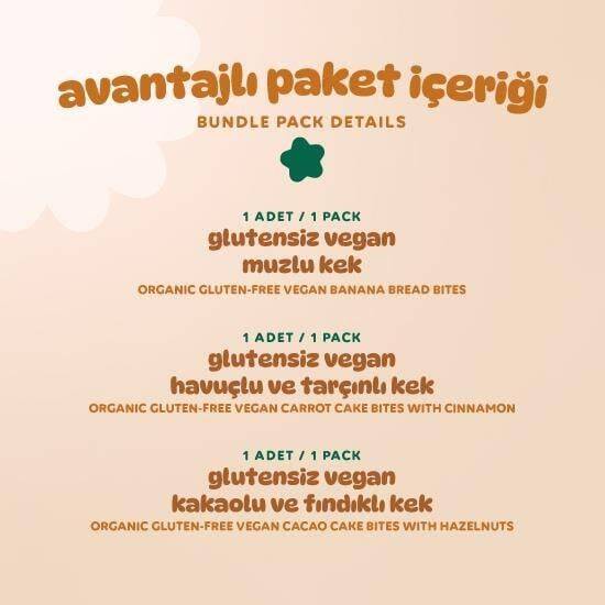 Humm Organik Kek 3'lü Set (Muzlu & Havuçlu ve Tarçınlı & Kakaolu ve Fındıklı) - 3