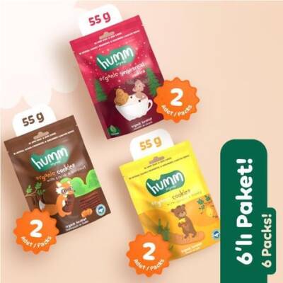 Humm Organik Kurabiye 6'lı Set (Keçiboynuzlu ve Fındıklı & Zencefilli ve Tarçınlı & Ballı ve Kinoalı)