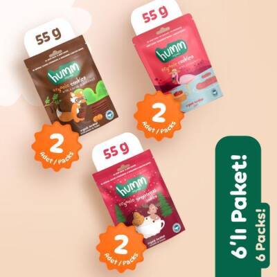 Humm Organik Kurabiye 6'lı Set (Keçiboynuzlu ve Fındıklı & Zencefilli ve Tarçınlı & Çilekli)