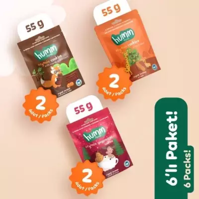 Humm Organik Kurabiye 6'lı Set (Keçiboynuzlu ve Fındıklı & Zencefilli ve Tarçınlı & Portakallı)
