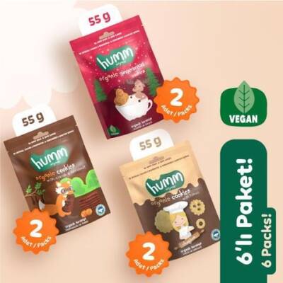 Humm Organik Kurabiye 6'lı Set (Keçiboynuzlu ve Fındıklı & Zencefilli ve Tarçınlı & Tahinli ve Pekmezli)