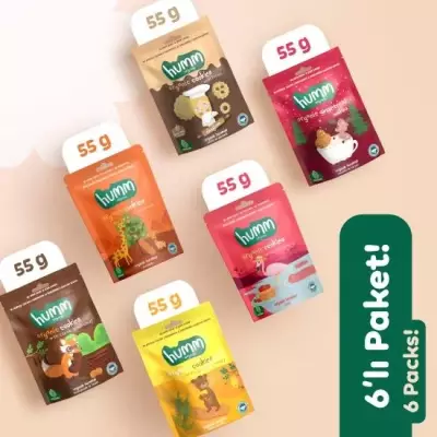 Humm Organik Kurabiye 6'lı Set (Tahinli ve Pekmezli & Zencefilli ve Tarçınlı & Portakallı & Keçiboynuzlu ve Fındıklı & Ballı ve Kinoalı & Çilekli)