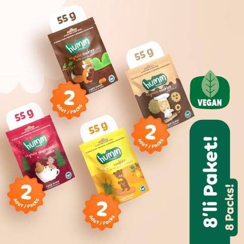 Humm Organik Kurabiye 8'li Set (Ballı ve Kinoalı & Keçiboynuzlu ve Fındıklı & Zencefilli ve Tarçınlı & Tahinli ve Pekmezli) - 1
