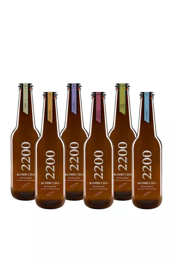 Kombucha 2200 Fermente Yeşil Çay 6'lı Set (Sade & Zencefil & Lavanta & Ananas Hibiskus & Lime Nane & Yasemin) - 1