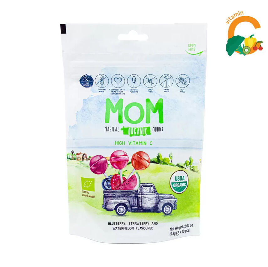 MOM Organik Lolipop (Çilek & Karpuz & Yaban Mersini) 10 adet - 2