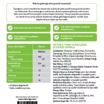 Naturiga Glutensiz Matcha & Cranberry Granola (250 gr) - 4