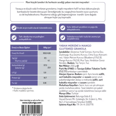 Naturiga Yaban Mersini & Mango Granola Glutensiz (250 gr) - 3