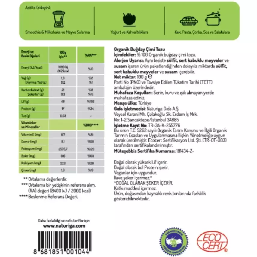 Naturiga Organik Buğday Çimi Tozu (100gr) - 2