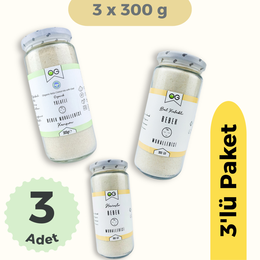 OG Natural Bebek Muhallebi 3'lü Set +6 Ay ( Yulaflı & Havuçlu & Bal Kabaklı) - 1