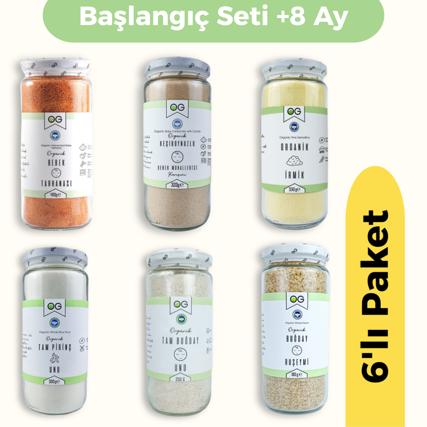 OG Natural Ek Gıda Başlangıç 6'lı Set +8 Ay (İrmik & Tarhana & Tam Pirinç Unu & Tam Buğday Unu & Buğday Ruşeymi & Keçiboynuzlu Bebek Muhallebisi) - 1