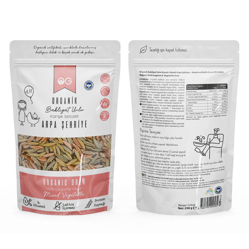 OG Natural Organik Karışık Sebzeli Bakliyat Unlu Arpa Şehriye +8 Ay (250 gr) - 1