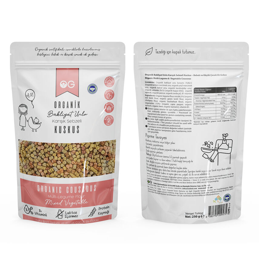 OG Natural Organik Karışık Sebzeli Bakliyat Unlu Bebek Kuskus +8 Ay (250 gr) - 2