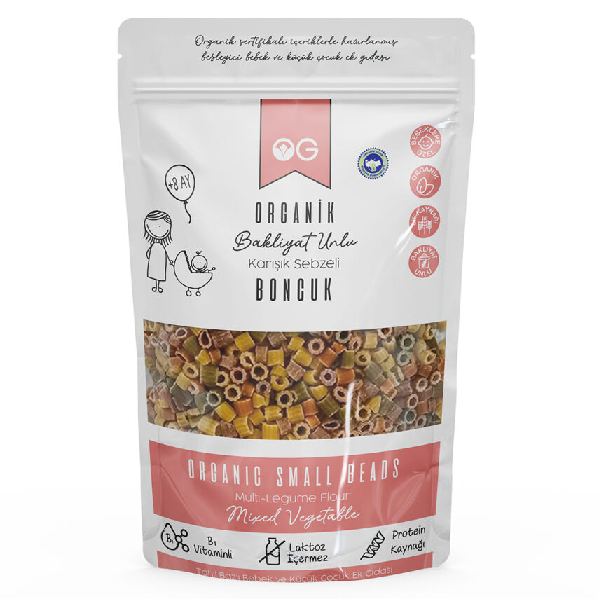 OG Natural Organik Karışık Sebzeli Bakliyat Unlu Boncuk Makarna +8 Ay (200 gr) - 1