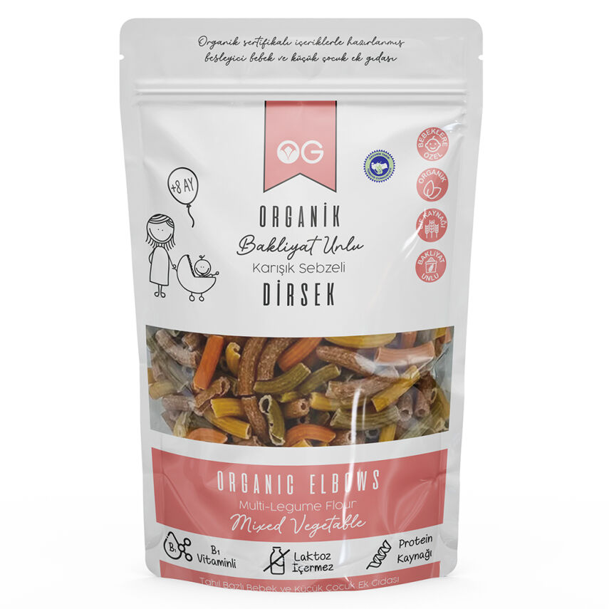 OG Natural Organik Karışık Sebzeli Bakliyat Unlu Dirsek Makarna +8 Ay (200 gr) - 1