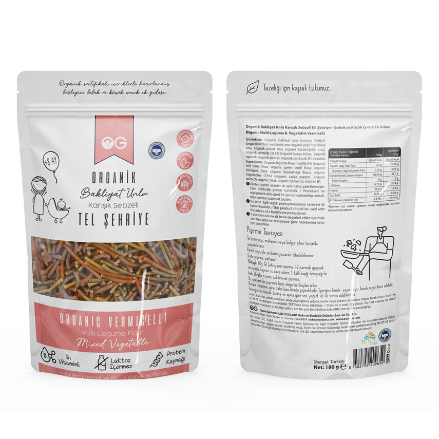 OG Natural Organik Karışık Sebzeli Bakliyat Unlu Tel Şehriye +8 Ay (180 gr) - 2