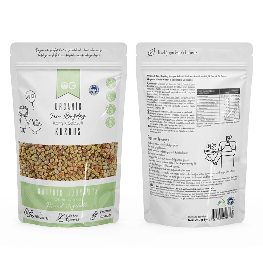 OG Natural Organik Karışık Sebzeli Tam Buğday Bebek Kuskus +8 Ay (250 gr) - 3