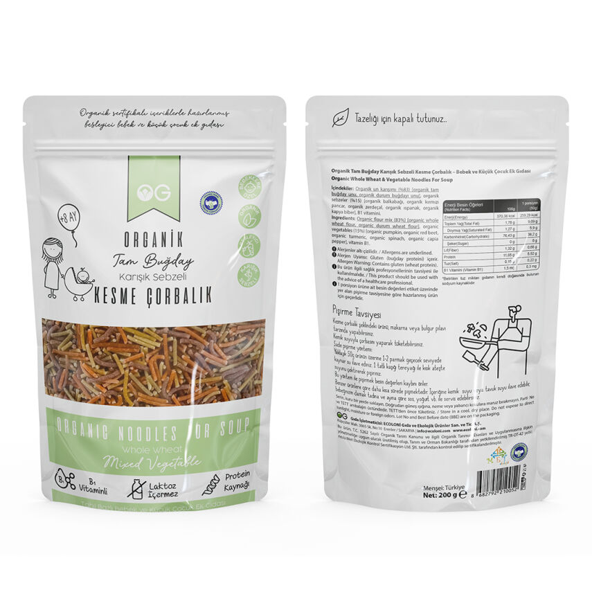OG Natural Organik Karışık Sebzeli Tam Buğday Kesme Çorbalık +8 Ay (200 gr) - 2