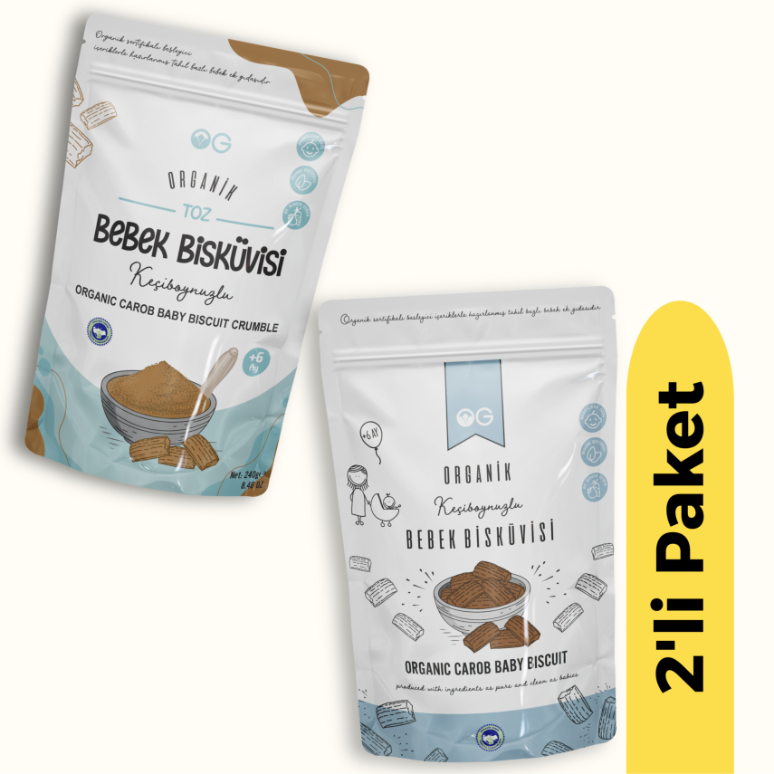 OG Natural Organik Keçiboynuzlu Bebek Bisküvisi (150 gr) ve Organik Keçiboynuzlu Toz Bebek Bisküvisi (240 gr) +6 Ay 2'li Set - 1