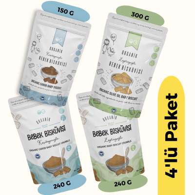 OG Natural Organik Keçiboynuzlu Ve Zeytinyağlı Bebek Bisküvisi Ve Toz Bisküvi 4'lü Set +6 Ay