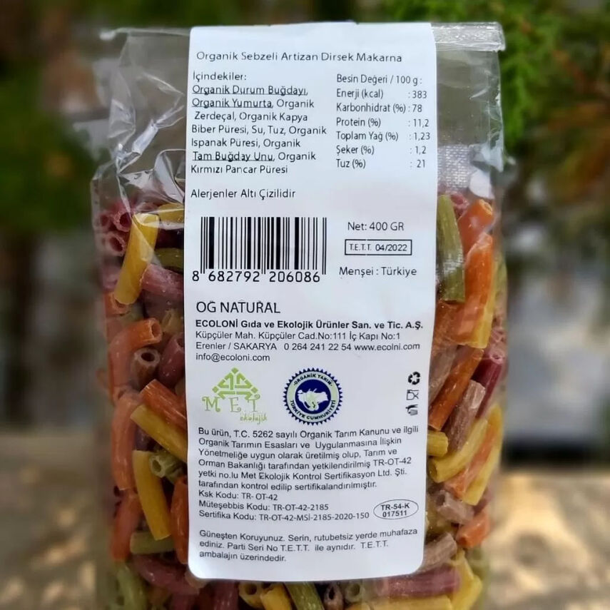 OG Natural Organik Sebzeli Artizan Dirsek Makarna (400 gr) - 2