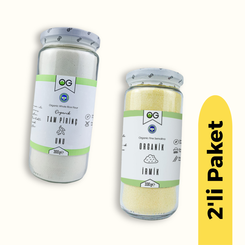 OG Natural Organik Tam Pirinç Unu (300 gr) ve Organik İrmik (330 gr) 2'li Set - 1