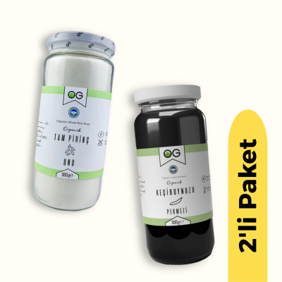OG Natural Organik Tam Pirinç Unu (300 gr) ve Organik Keçiboynuzu Pekmezi (300 gr) 2'li Set