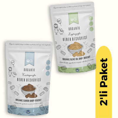 OG Natural Organik Zeytinyağlı Bebek Bisküvi (300 gr) ve Organik Keçiboynuzlu Bebek Bisküvisi (150 gr) +6 Ay 2'li Set