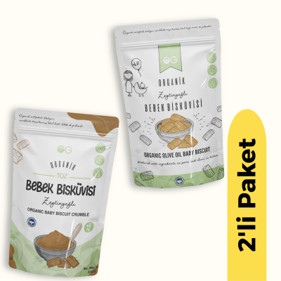 OG Natural Organik Zeytinyağlı Bisküvi (300 gr) ve Organik Toz Zeytinyağlı Bebek Bisküvisi (240 gr) 2'li set