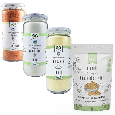 OG Natural Ek Gıda Çok Satanlar 4'lü Set +6 Ay (İrmik & Tarhana & Tam Pirinç Unu & Zeytinyağlı Bisküvi) (1)