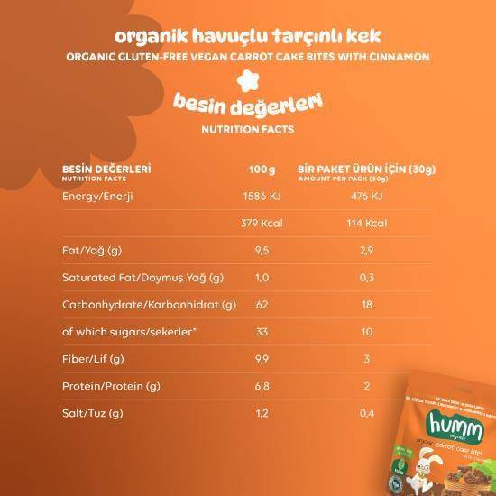 Humm Organik Havuçlu ve Tarçınlı Kek Glutensiz Vegan (30 gr) - 4