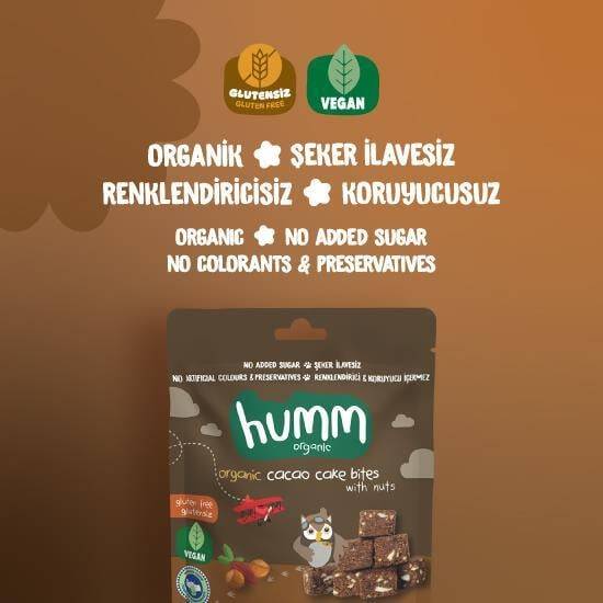 Humm Organik Kakaolu ve Fındıklı Kek Glutensiz Vegan (30 gr) - 2