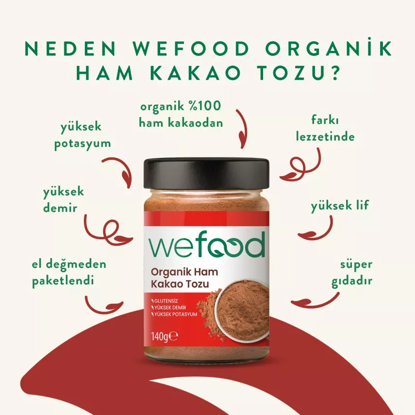 Wefood Organik Ham Kakao Tozu 140 gr | Saf, Besleyici ve Lezzetli - 5