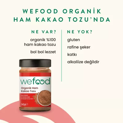Wefood Organik Ham Kakao Tozu 140 gr | Saf, Besleyici ve Lezzetli - 4