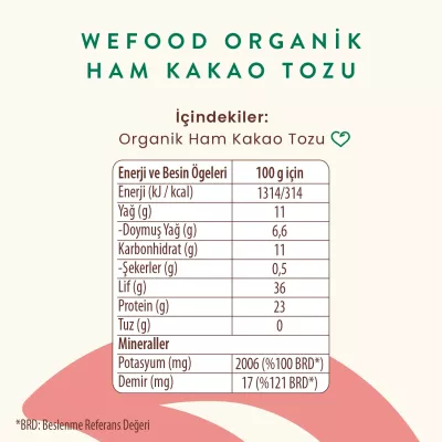Wefood Organik Ham Kakao Tozu 140 gr | Saf, Besleyici ve Lezzetli - 6