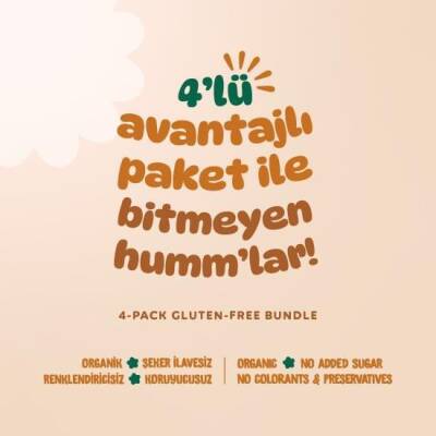 Humm Organik Kurabiye 4'lü Set (Ballı ve Kinoalı & Keçiboynuzlu ve Fındıklı & Zencefilli ve Tarçınlı & Tahinli ve Pekmezli) (1)