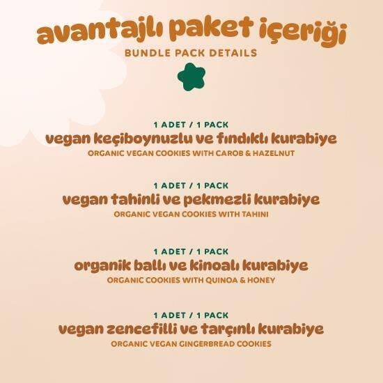 Humm Organik Kurabiye 4'lü Set (Ballı ve Kinoalı & Keçiboynuzlu ve Fındıklı & Zencefilli ve Tarçınlı & Tahinli ve Pekmezli) - 3